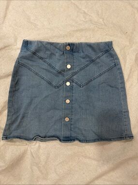 Faux Button-Front Denim Mini Skirt - Blue